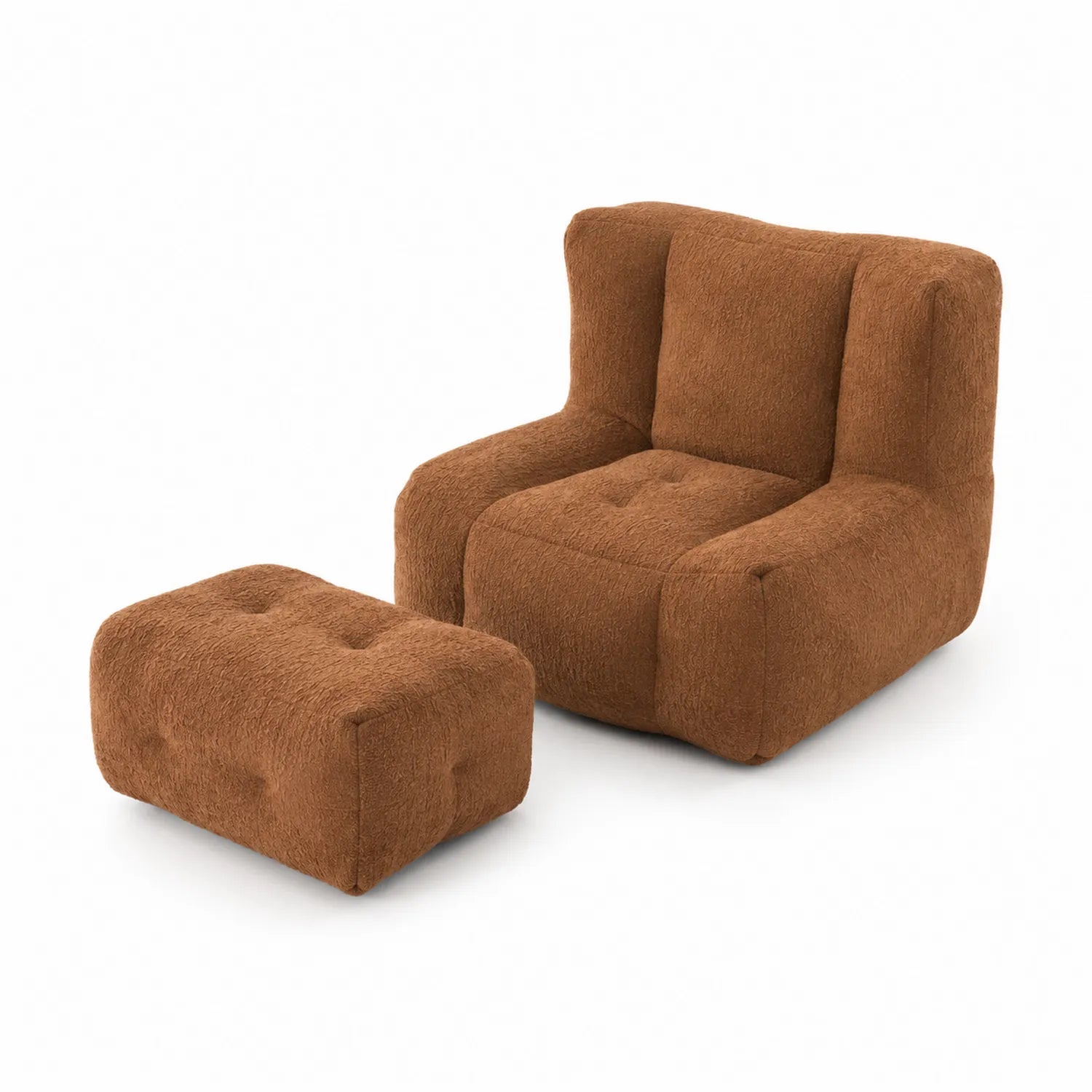 Fauteuil et Pouf en Laine Synthétique Marron
