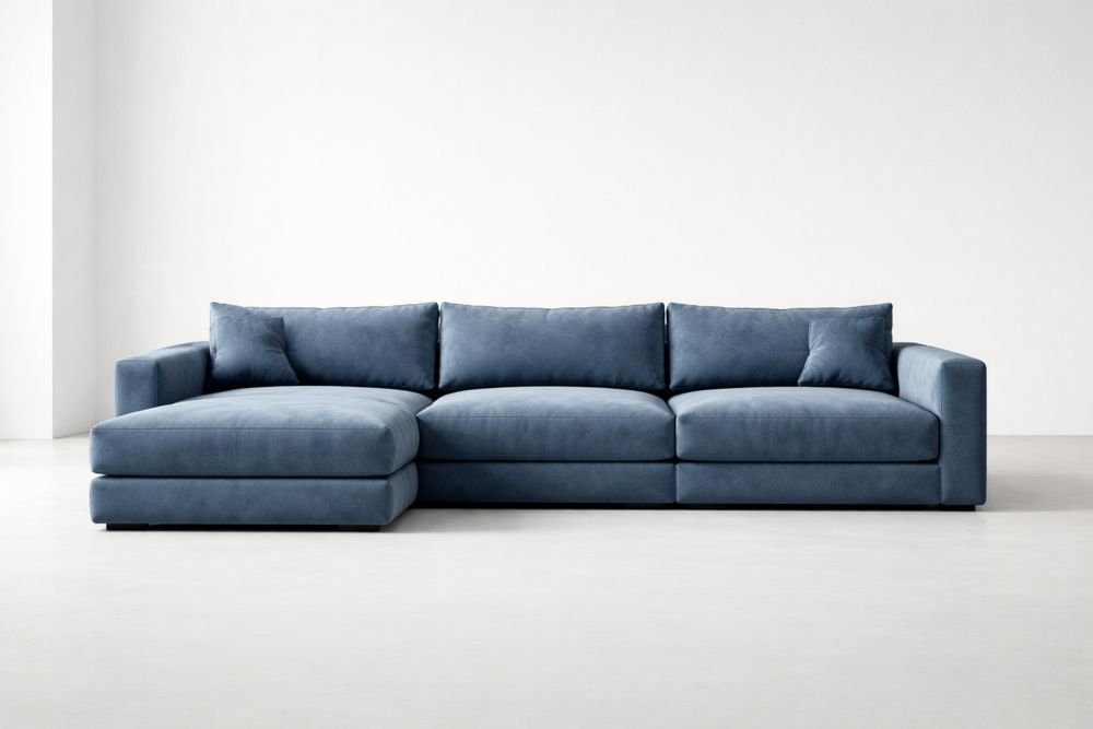 Blue Fabric Sectional Sofa with Chaise