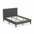 Lit double en tissu polyester avec tête de lit capitonnée