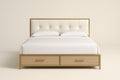 Upholstered Queen Bed with Storage Drawers and Wooden Frame in Cream