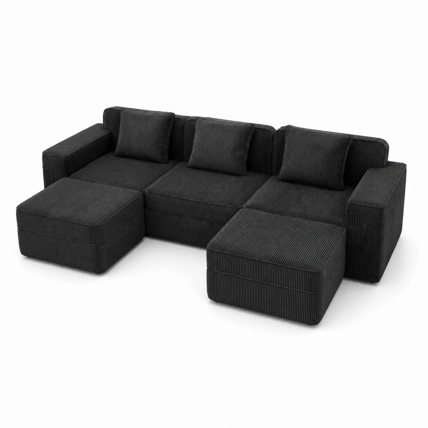 Canapé d'angle modulable en velours côtelé noir
