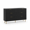Commode en Bois MDF Noir avec Pieds en Métal Doré