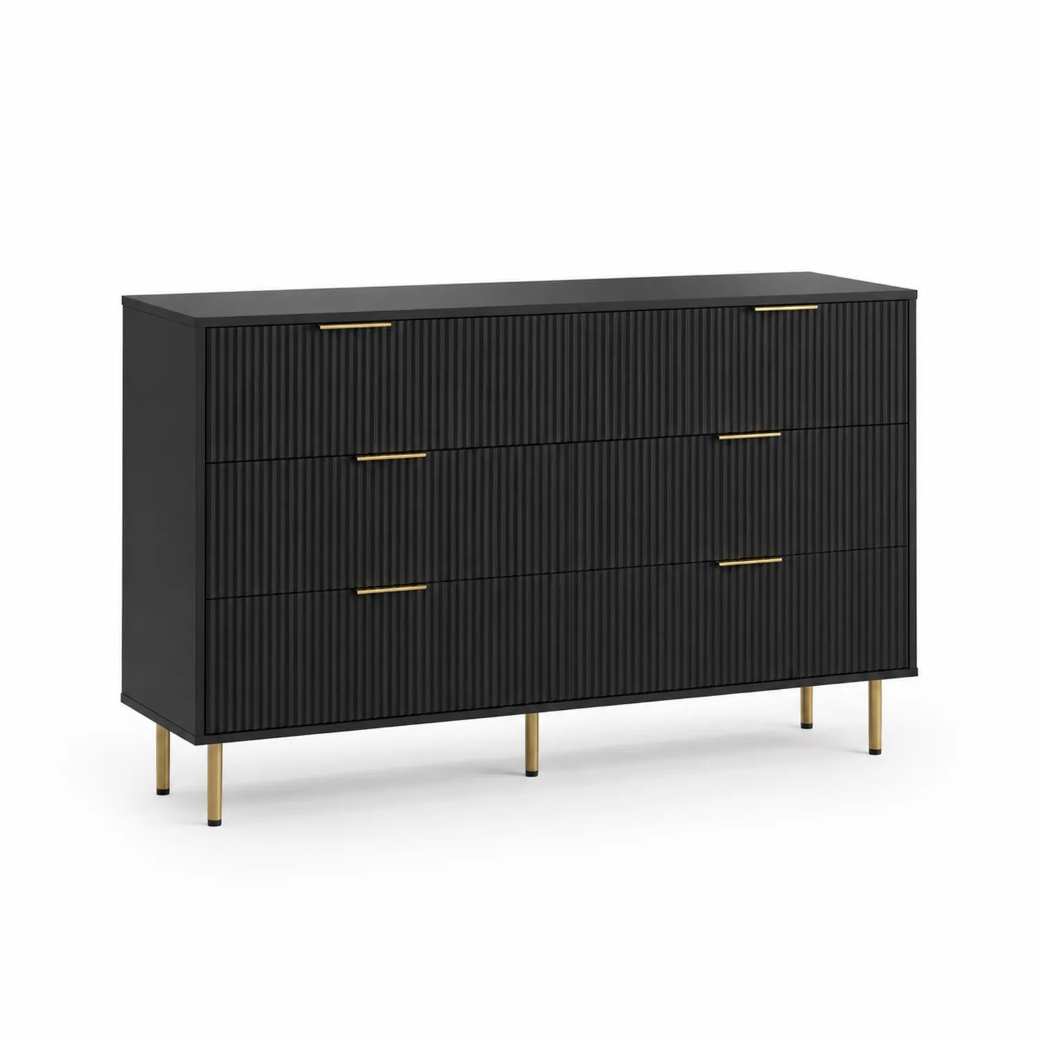 Commode en Bois MDF Noir avec Pieds en Métal Doré
