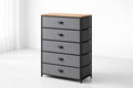 Gray Fabric 5-Drawer Storage Unit with Metal Frame and Wood Top
