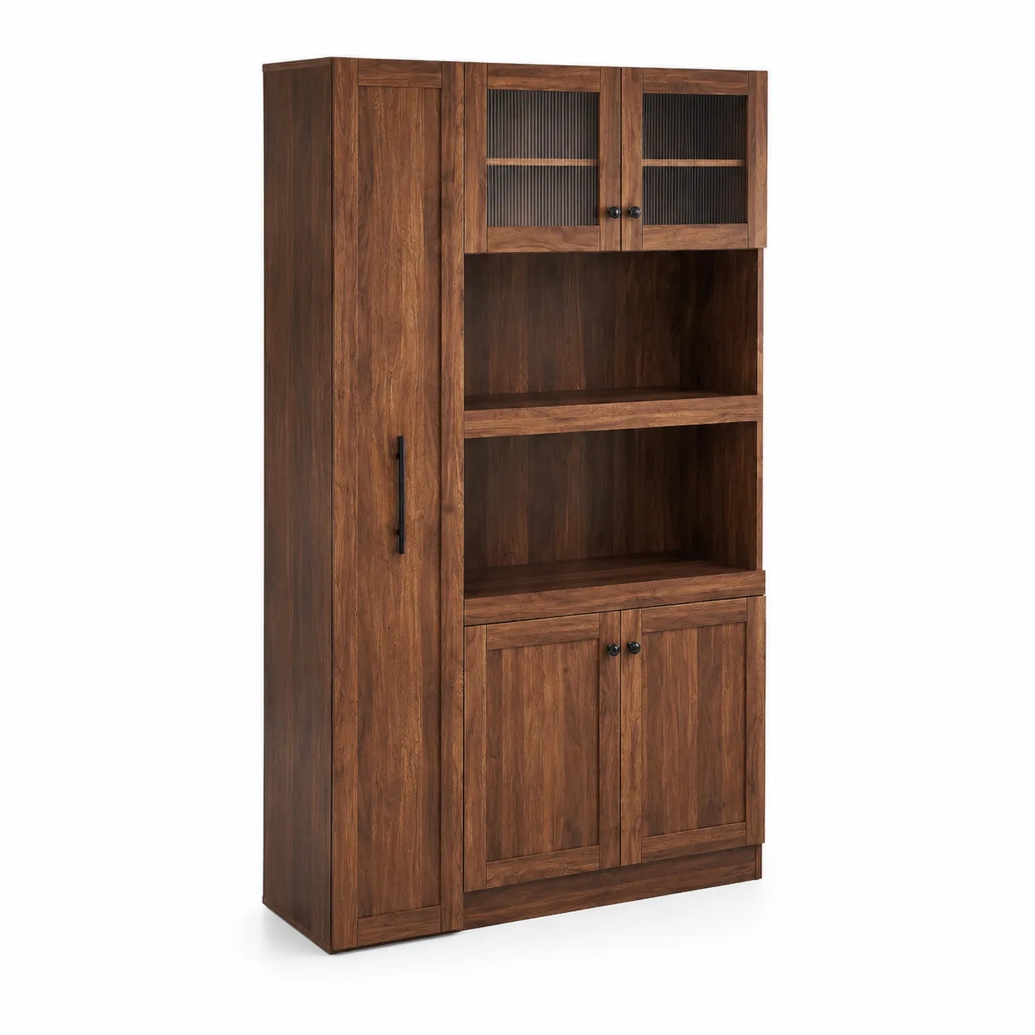 Bibliothèque en bois avec portes vitrées et étagères, 180 cm x 90 cm x 40 cm