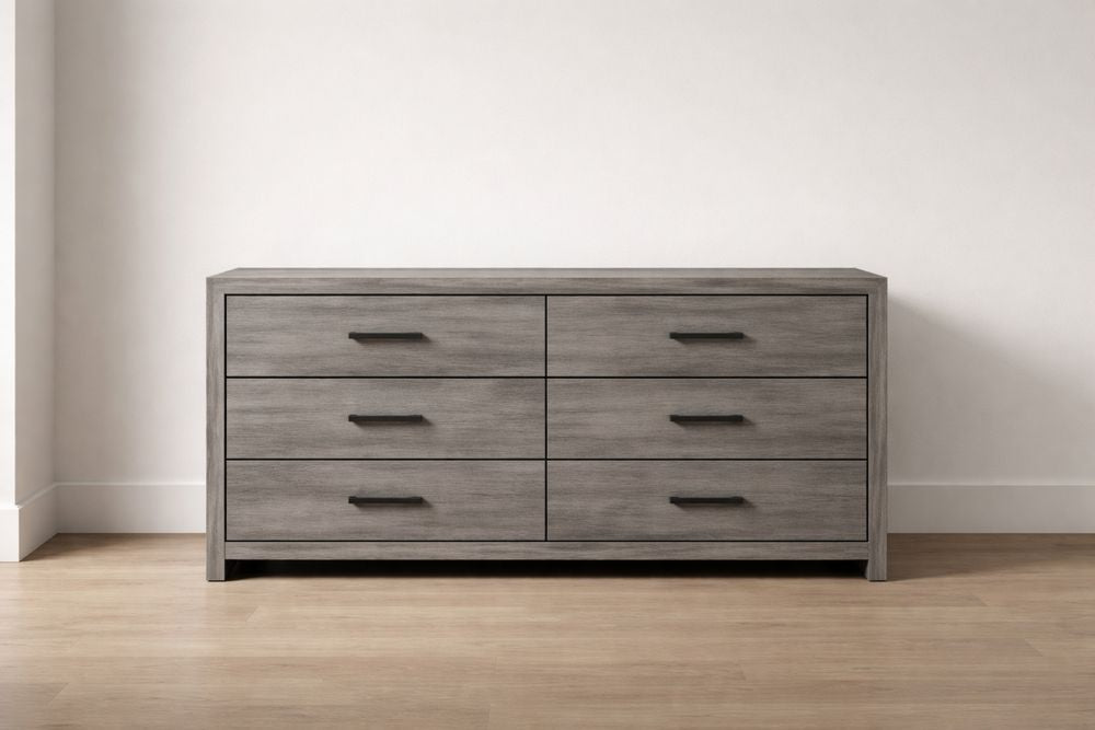 6-Drawer Gray Engineered Wood Dresser 160cm x 45cm x 85cm