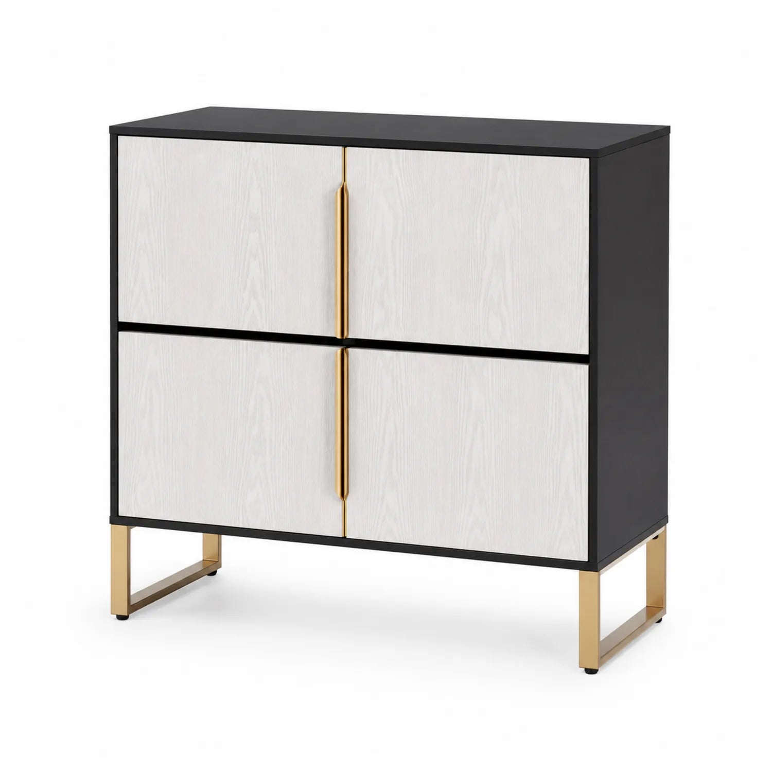 Buffet rectangulaire en bois et métal noir/doré 90x80x40 cm