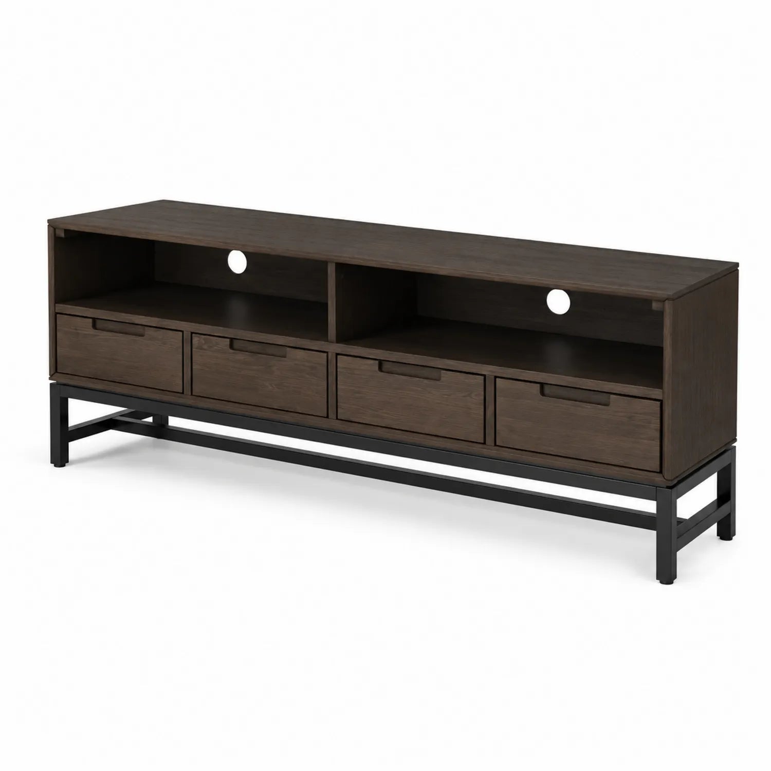 Meuble TV en bois et métal avec étagères et tiroirs 150 cm