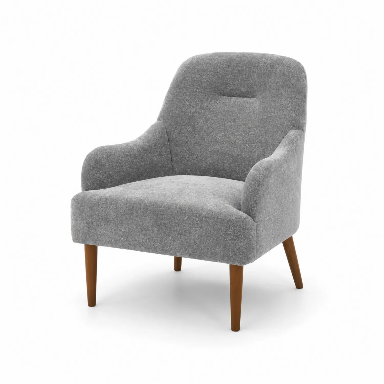 Fauteuil en tissu gris avec pieds en bois