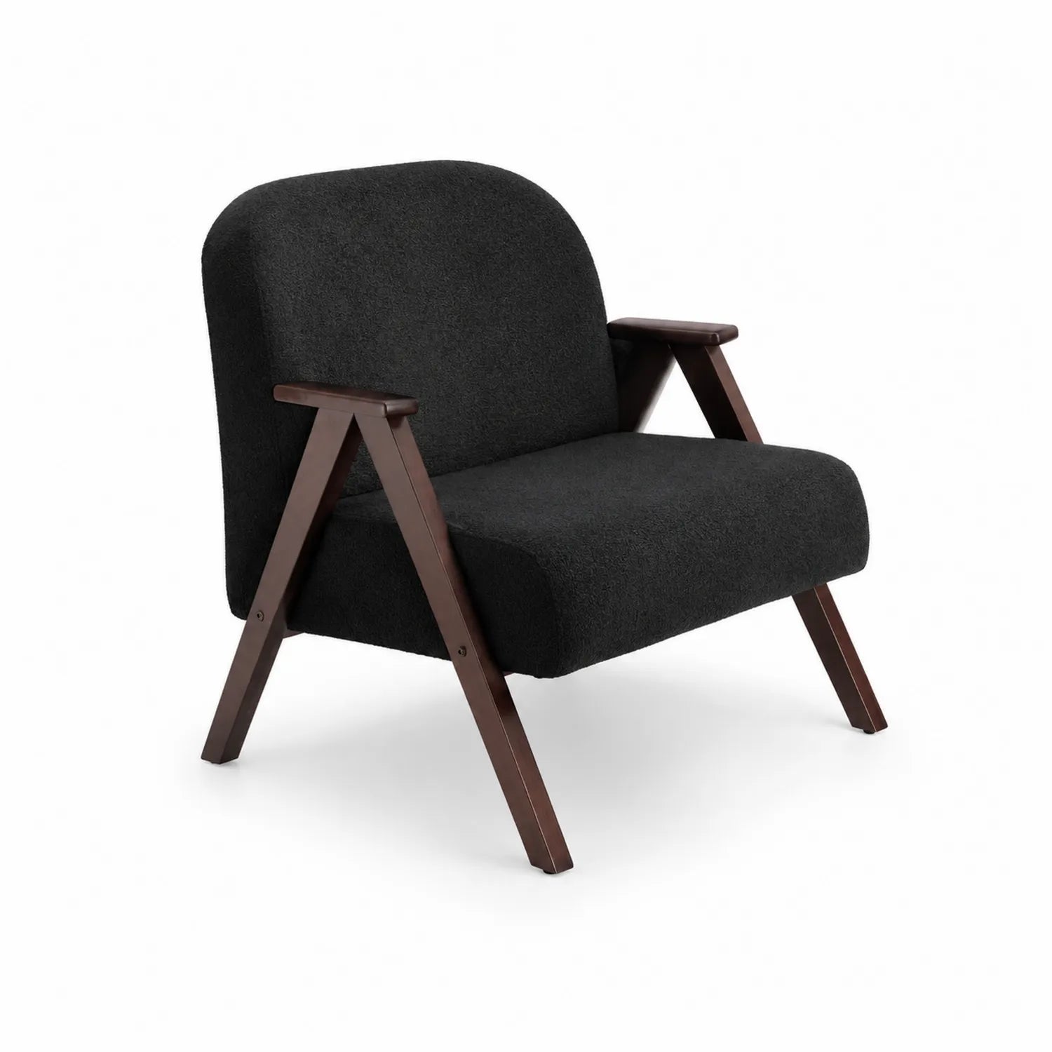 Fauteuil en bois et tissu bouclé Noir