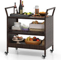 Chariot de Barbecue 3 Niveaux en Rotin PE avec Poignées pour Extérieur, 86x50x89 cm, Marron, Idéal pour Cuisine et Jardin
