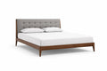 Wood Platform Bed with Upholstered Headboard in Walnut and Gray
