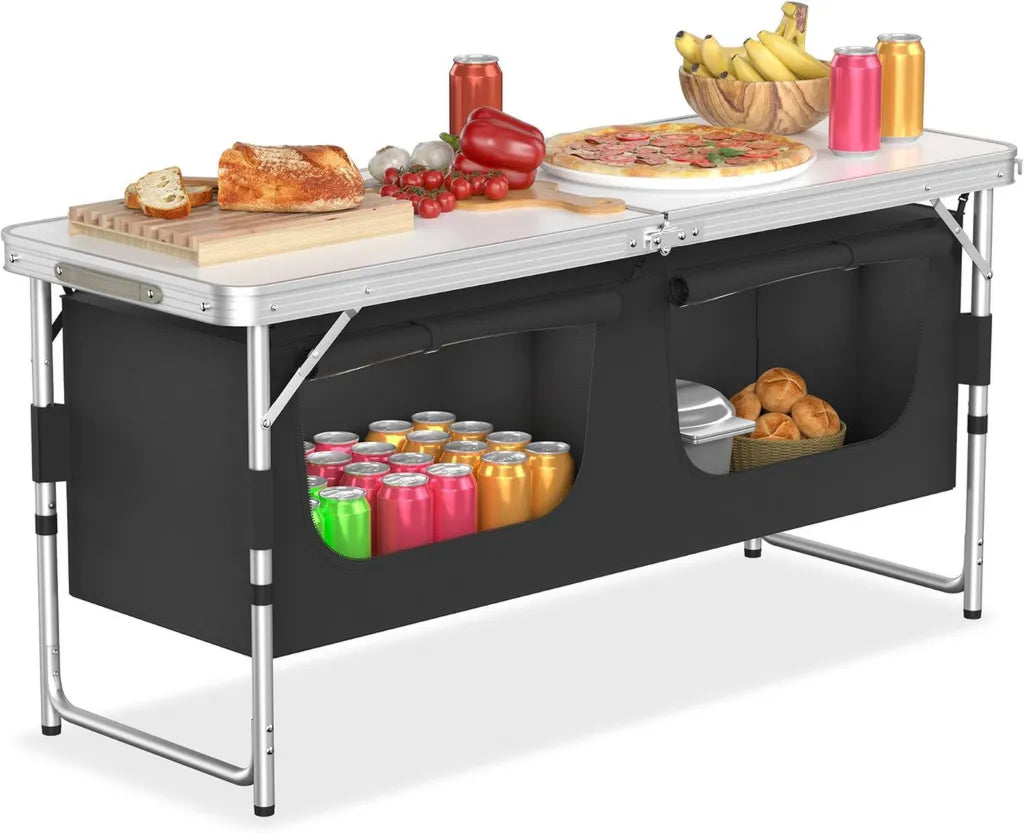 Cuisinière de camping pliable avec rangement en aluminium 120x47x62 cm