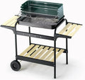 Gril à charbon portable avec chariot et étagères en bois, 48 x 103 x 91 cm, roulettes incluses