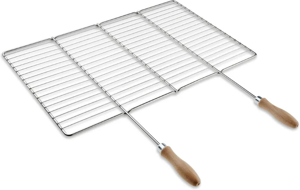 Grille de Barbecue en Acier Inoxydable AISI 304 - 68x38 cm - Pour Cheminées et Jardin - Poignées en Bois - Qualité Supérieure Européenne