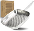 Poêle à Griller Carrée 28 cm en Acier Inoxydable, Compatible Induction et Four