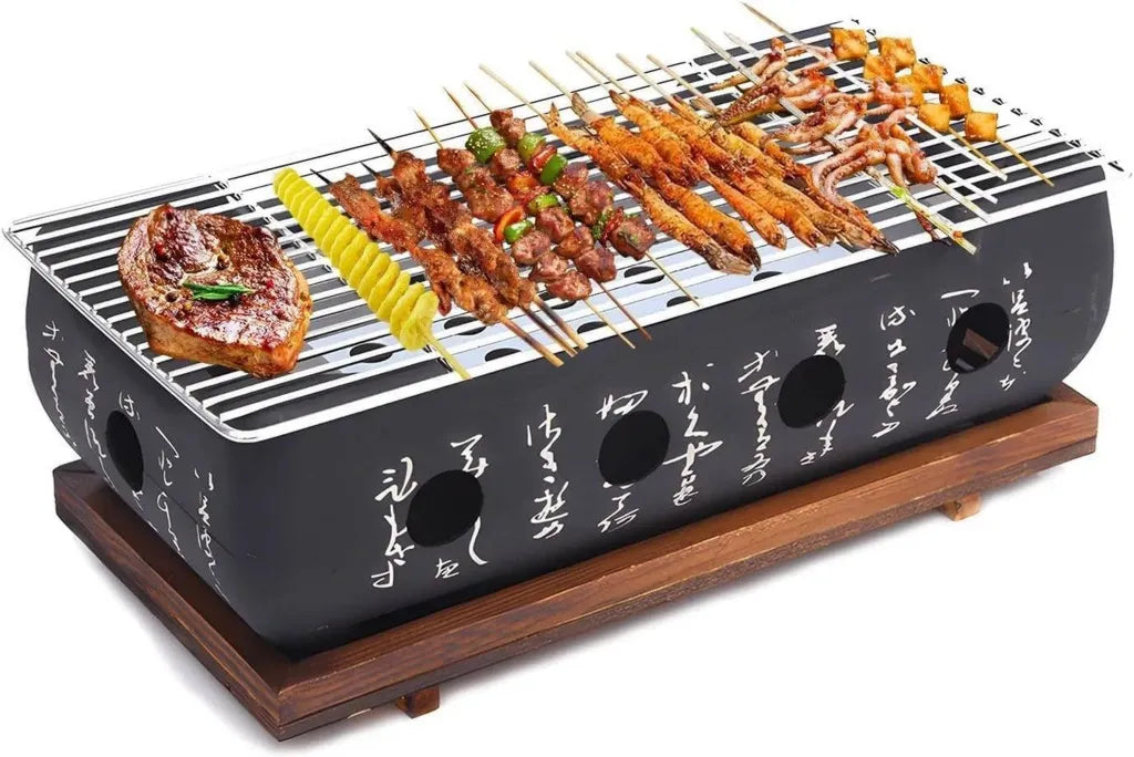Gril Barbecue Japonais Portable avec Réchaud à Charbon et Plaque de Cuisson, Idéal pour Camping et Usage Domestique (36x18x13cm)