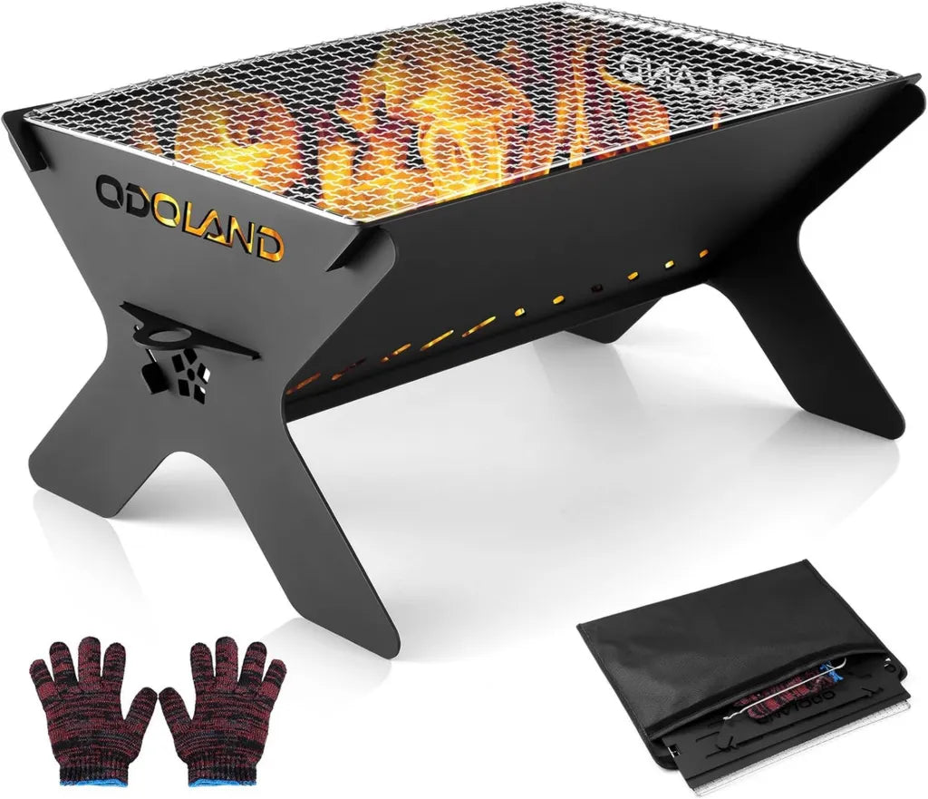Odoland Réchaud de Camping 2 en 1 avec Grille Amovible pour Barbecue Extérieur et Sac de Transport