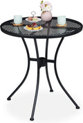 Table de Jardin Ronde en Acier Noir, Résistante aux Intempéries avec Trou pour Parasol