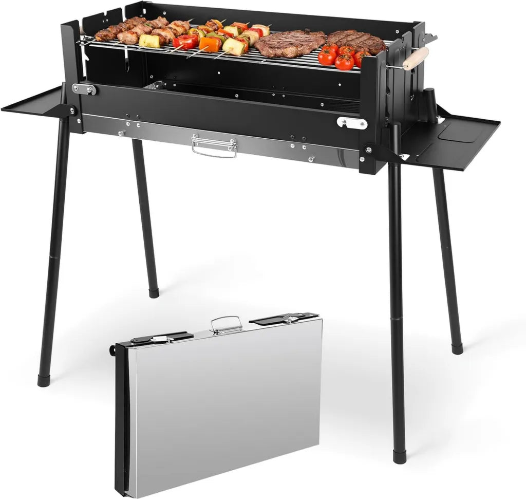 Barbecue Portable Pliable Denmay avec Support et Grille, Idéal pour Pique-niques et Camping