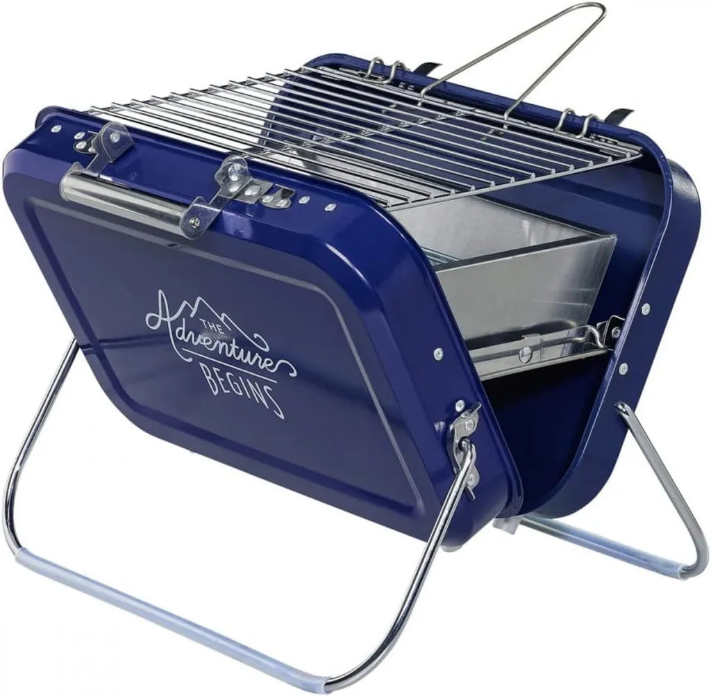 Barbecue Portable en Acier Inoxydable Style Valise avec Accessoires Inclus - Marine