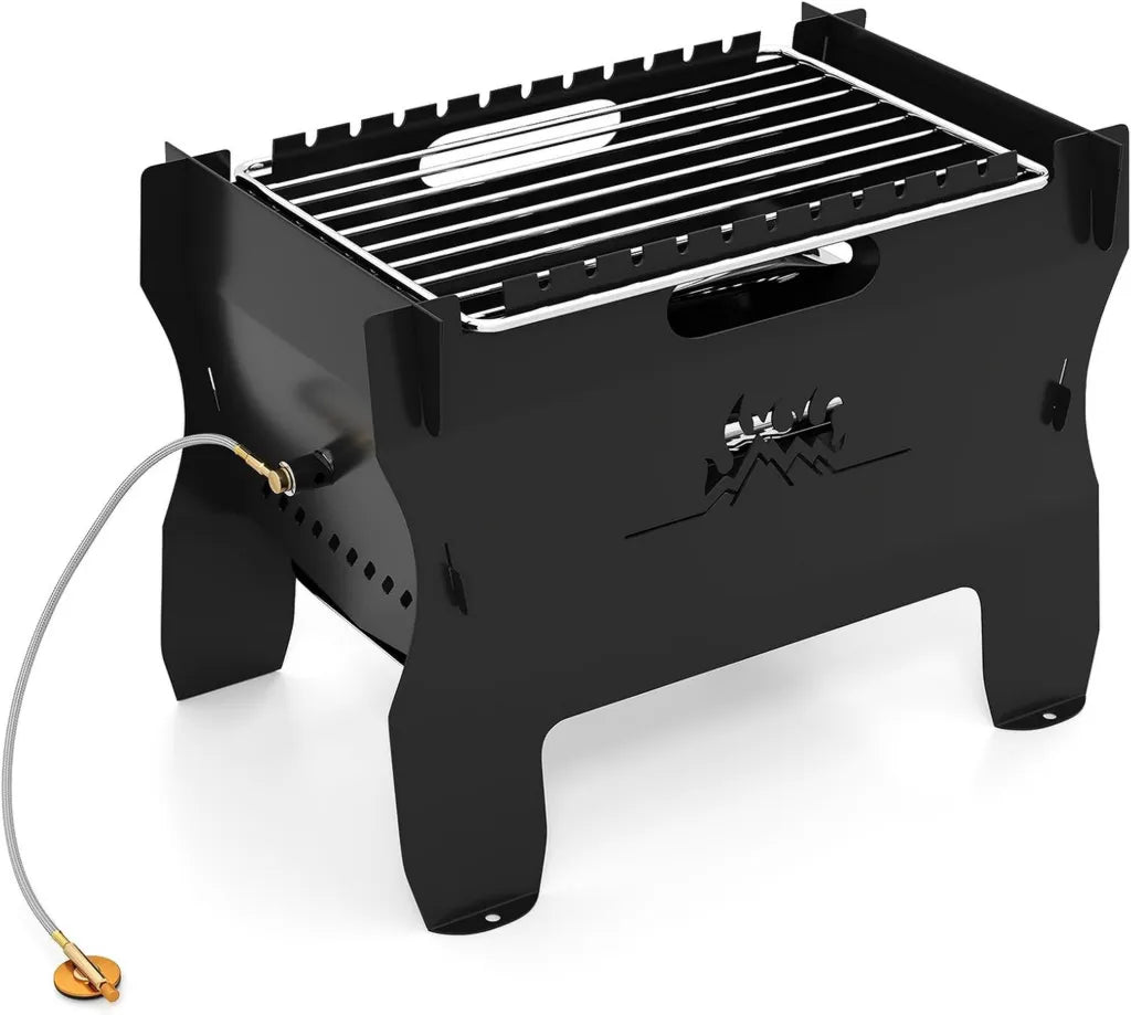 COSTWAY Brasero Portable 2 en 1 au Gaz et Bois avec Grille et Sac de Transport