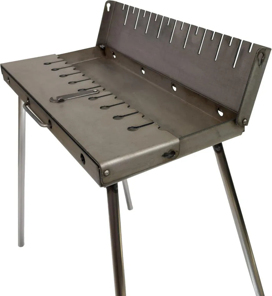 Grill Mangal au Charbon de Bois Pliable pour 10 Brochettes – Barbecue en Acier pour Camping, Jardin et Voyage
