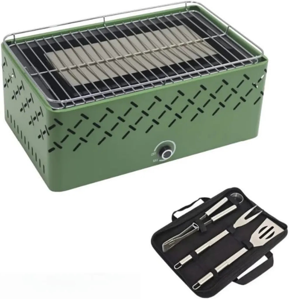 Barbecue Portable Sans Fumée Charbon pour Camping avec Ustensiles - Grande Taille 45x27cm