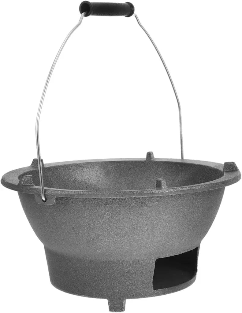 Abaodam Poêle en Fonte Polyvalente pour Barbecue et Camping, Grande Taille avec Grille Intérieure, Poignée Ergonomique, Réchaud à Charbon Portable et Résistant