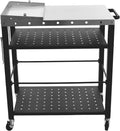 Table de Barbecue Mobile en Acier Inoxydable avec Grand Plan de Travail, 4 Étagères, Support de Sac et Roues avec Frein, pour Jardin et Camping