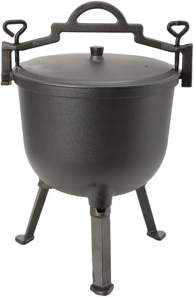 Chaudron Goulasch 8L en Fonte avec Couvercle et Pieds pour Cuisine Extérieure