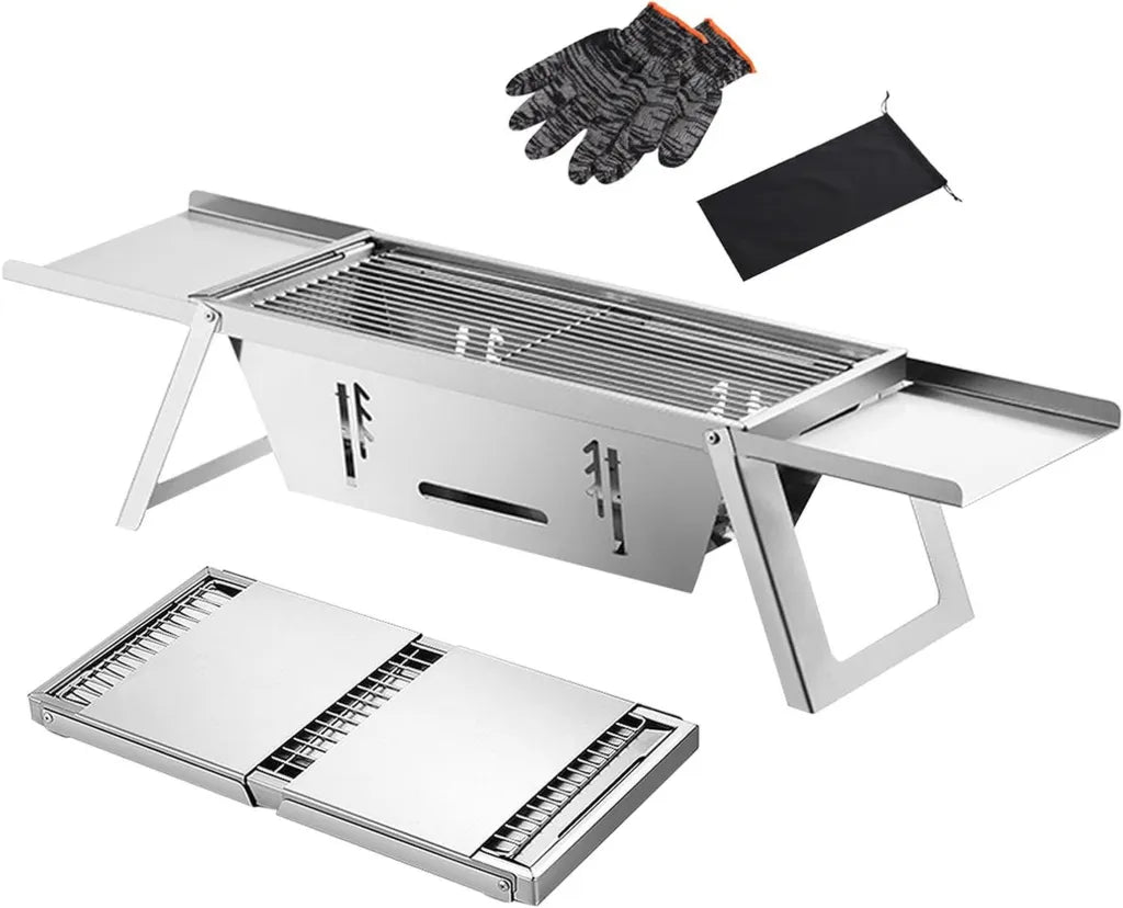 Grill à charbon pliable en inox pour barbecue de jardin