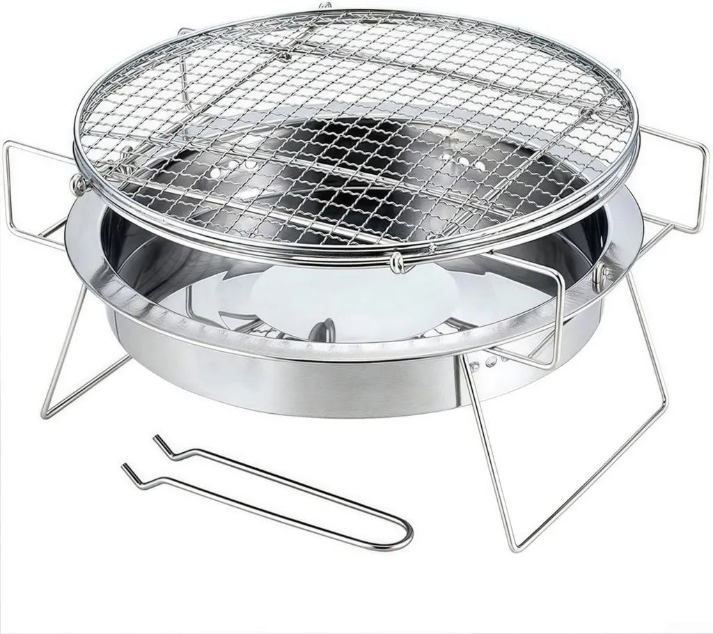 Grill à charbon pliable en acier inoxydable pour camping et jardin