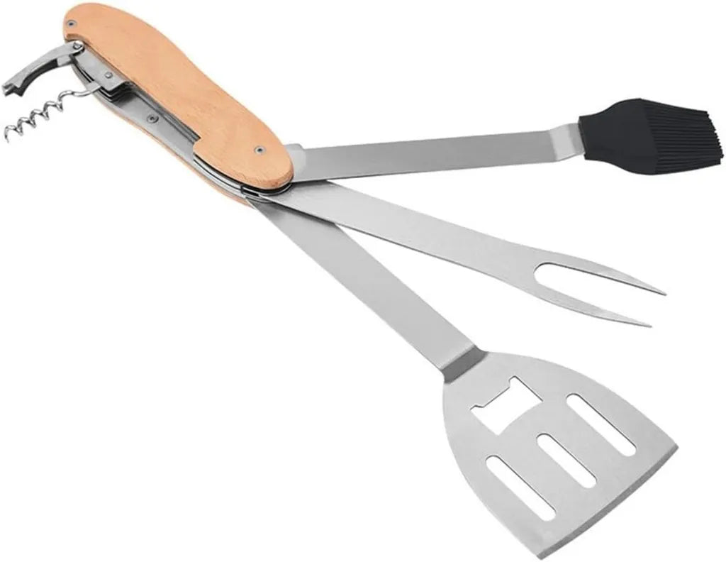 Kit d'Ustensiles de Barbecue en Inox pour Usage Extérieur, Résistant à la Chaleur, Ensemble Complet avec Fourchettes, Pelles et Brosses