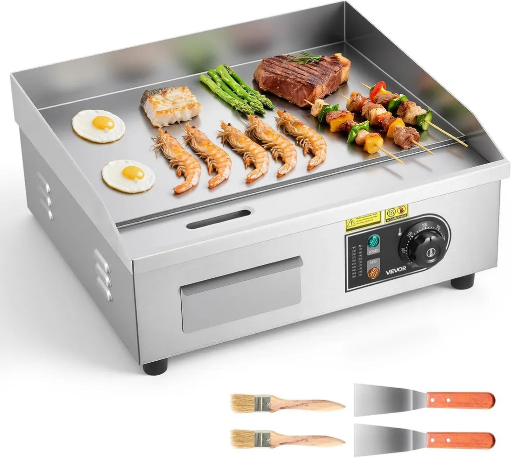 Plancha Électrique VEVOR 2800 W, Surface 45x30 cm, Température Ajustable 50-300°C, Idéale pour Restaurants et Snack-Bars, Inclus 2 Spatules et 2 Pinceaux
