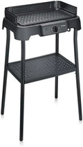 Barbecue Électrique SEVERIN 2000W avec Support, Plaque en Aluminium et Pare-Vent, Utilisation Intérieure et Extérieure, Modèle PG 8596, Noir
