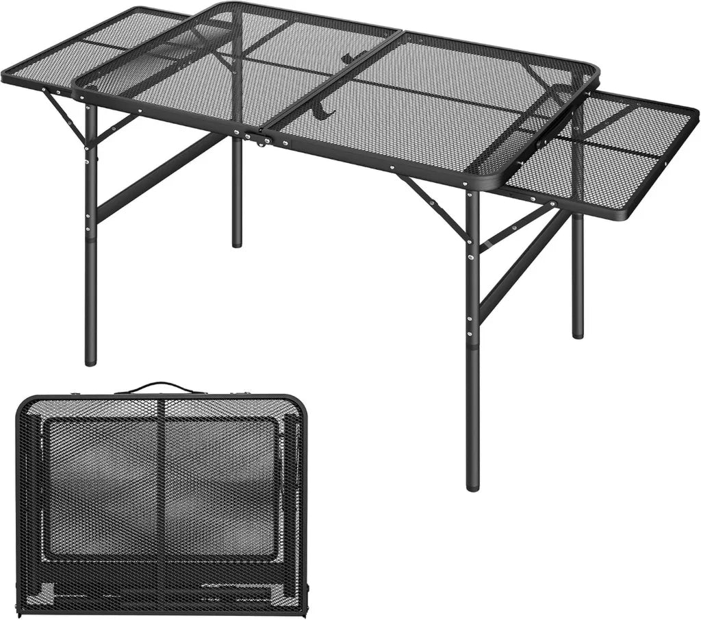 Table pliante de camping 90 x 60 cm avec étagère en métal, charge 30 kg