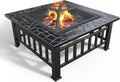 VOUNOT® Brasero Extérieur Multifonctionnel avec Grille de Protection, Poêle à Bois pour Jardin, Terrasse et Balcon, Chauffage Noir 81x81x45cm