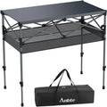 Table de Camping en Aluminium Pliante, Hauteur Réglable 87 cm, Structure Stable X, Portable pour Pique-Nique, Jardin, Plage, BBQ – Noir