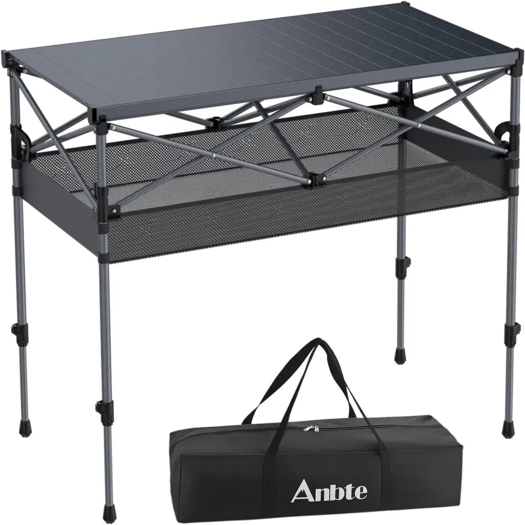 Table de Camping en Aluminium Pliante, Hauteur Réglable 87 cm, Structure Stable X, Portable pour Pique-Nique, Jardin, Plage, BBQ – Noir