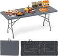 Table Pliante Portable GYMAX 180 x 74 cm, Idéale pour Camping et Événements Extérieurs, avec Poignée de Transport – Gris