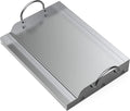 Plancha Universelle en Acier Inoxydable pour Barbecue, 47.2 x 32 cm, avec Poignée, Compatible Gaz et Charbon