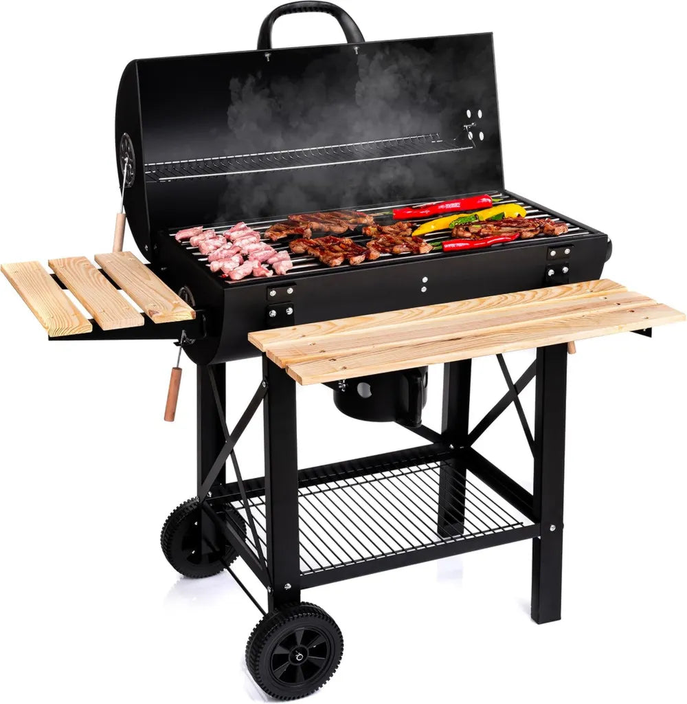 Barbecue à Charbon LEHMANN XL avec Grille et Étagères Bois
