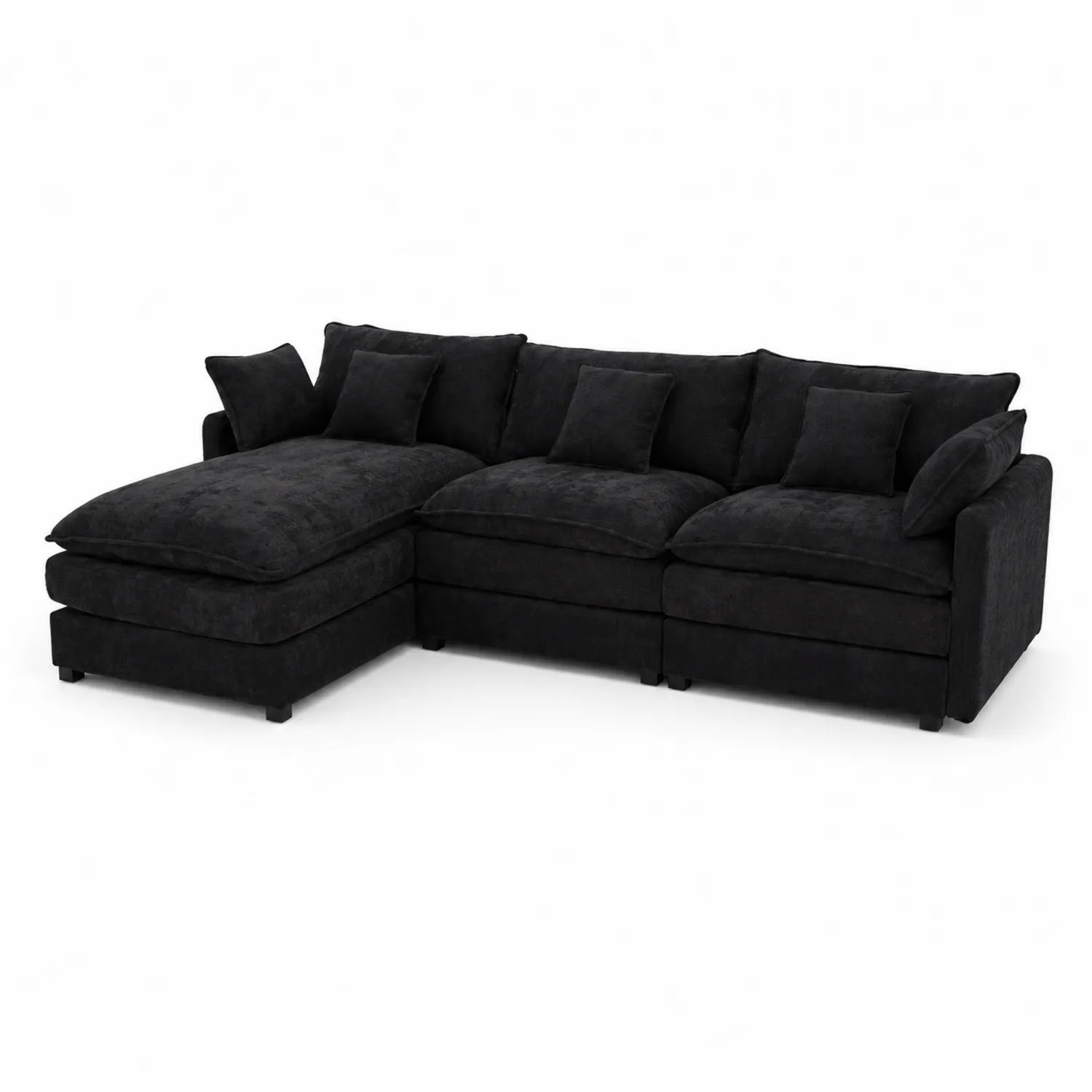 Canapé d'angle modulaire en tissu polyester noir