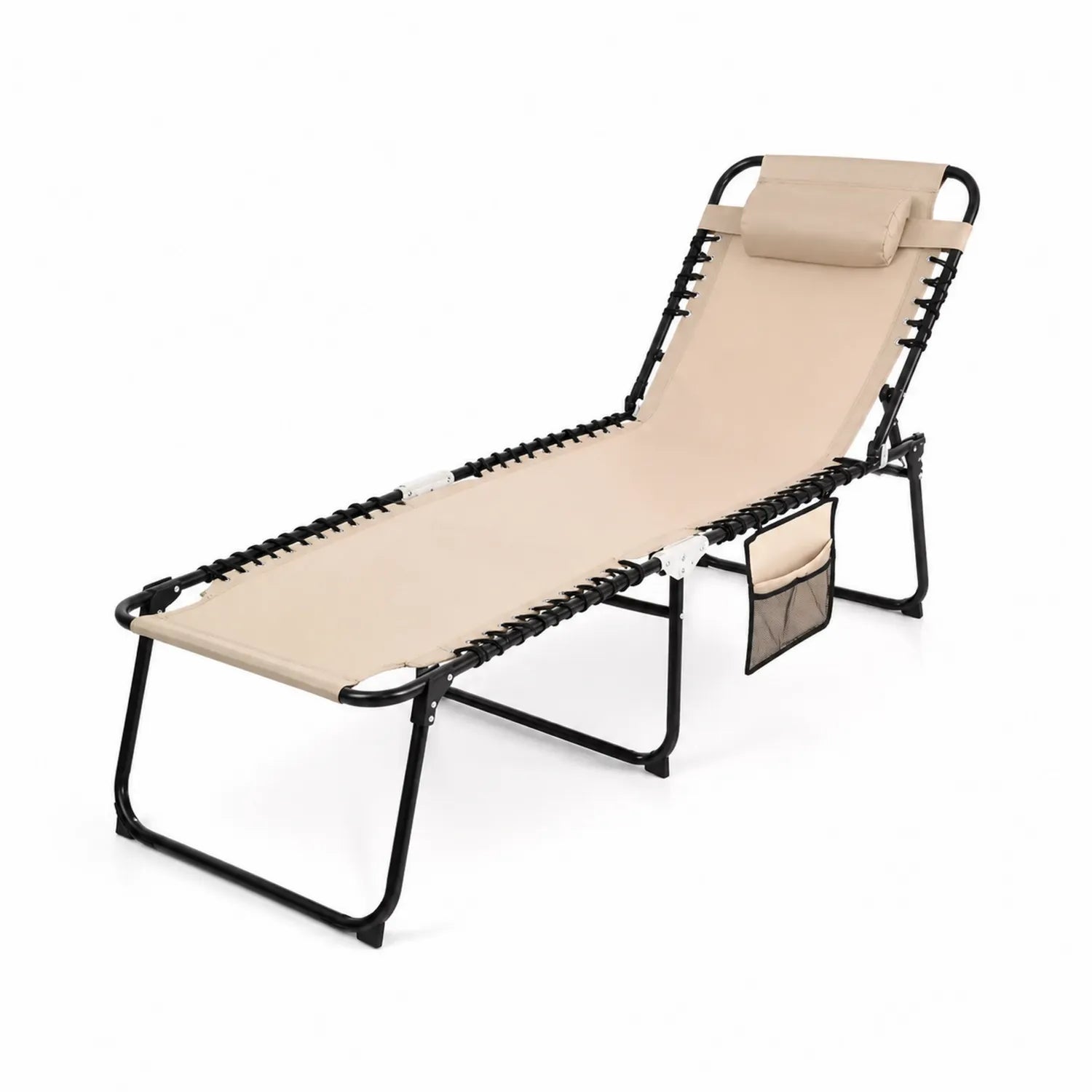 Chaise Longue Pliante en Métal et Polyester Beige