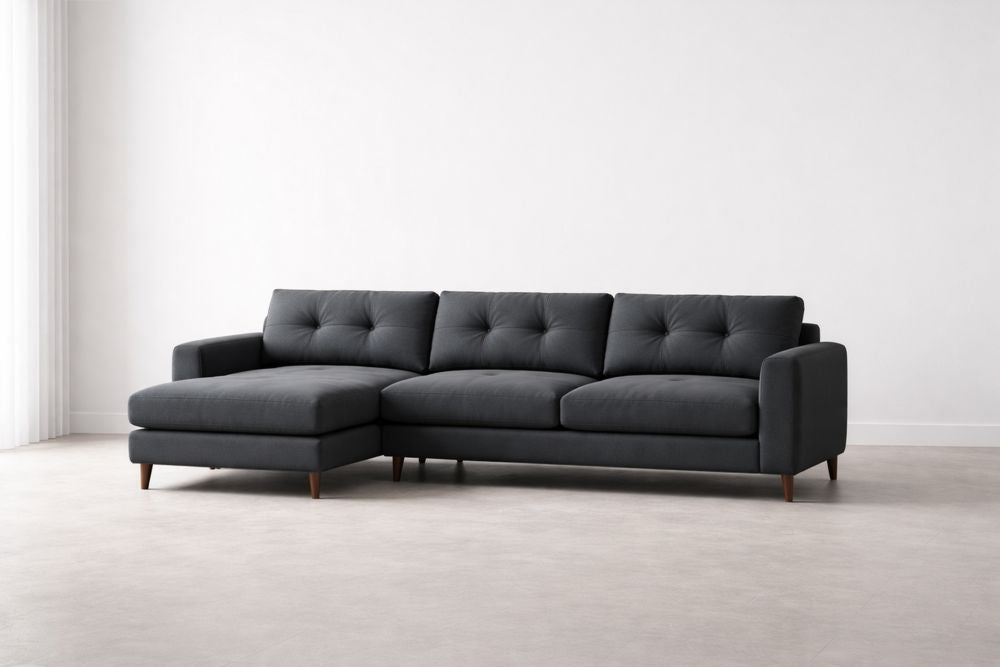 Dark Gray Fabric Sectional Sofa with Chaise and Wooden Legs
