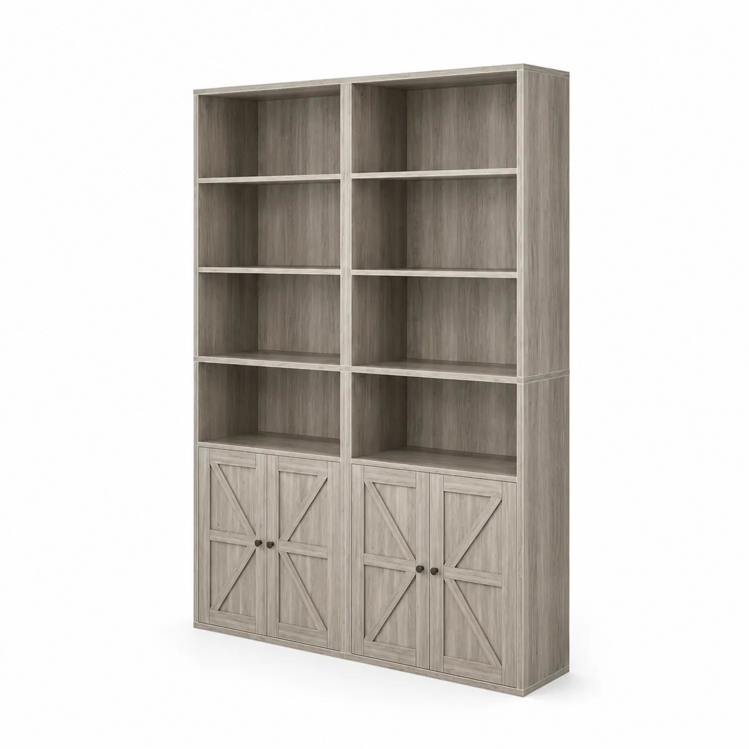 Bibliothèque double en bois avec portes croisées Chêne Clair