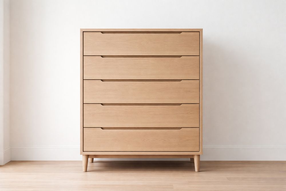 Solid Oak 5-Drawer Chest in Natural Finish