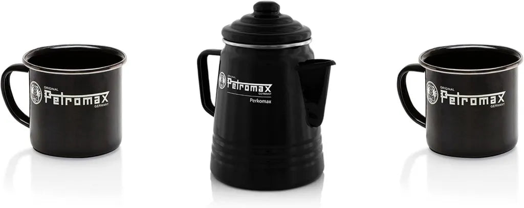 Cafetière Percolateur avec 2 Tasses Émaillées - Noir
