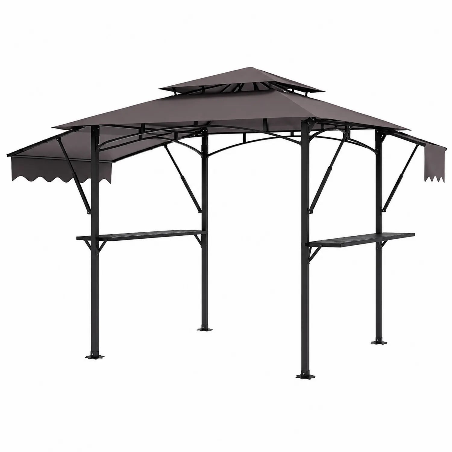 Pavillon de jardin en métal avec auvent double toit 300x150x250 cm Marron